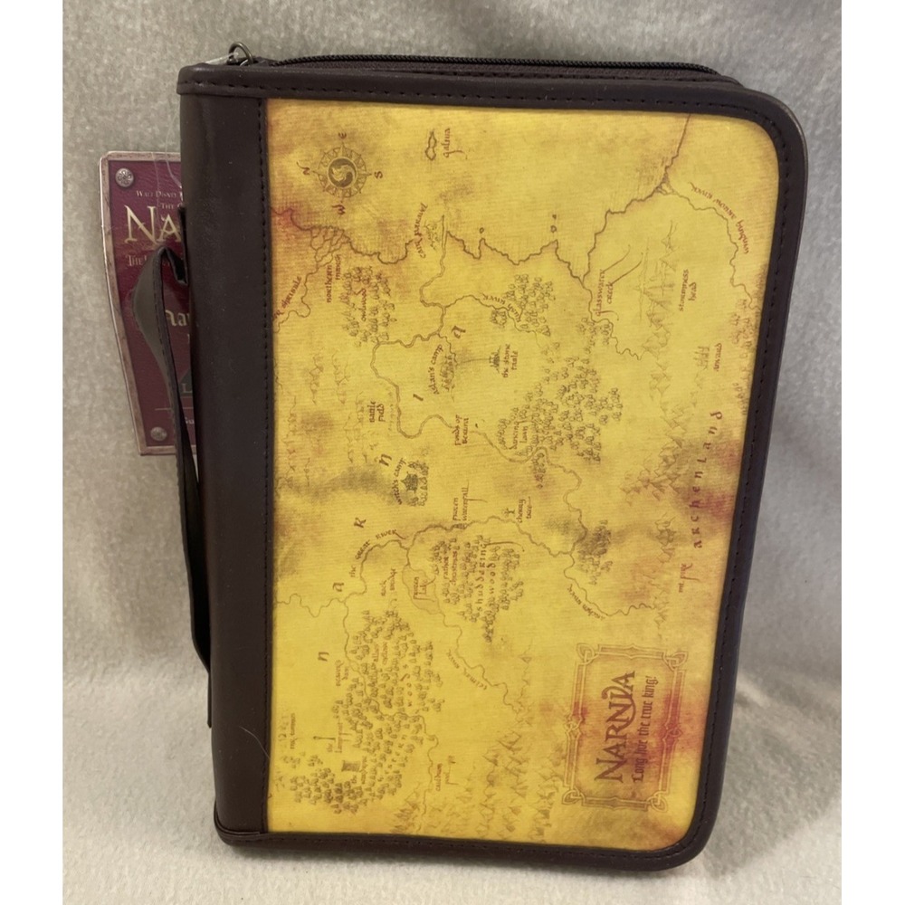 NEW Narnia Map Book Cover Inspirio Large Faux Leather Brown Yellow Zip Around